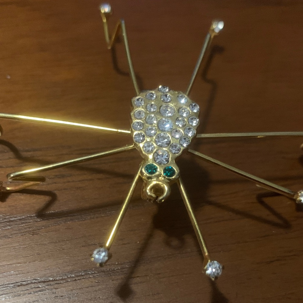Gold Spider Brooch with Crystals